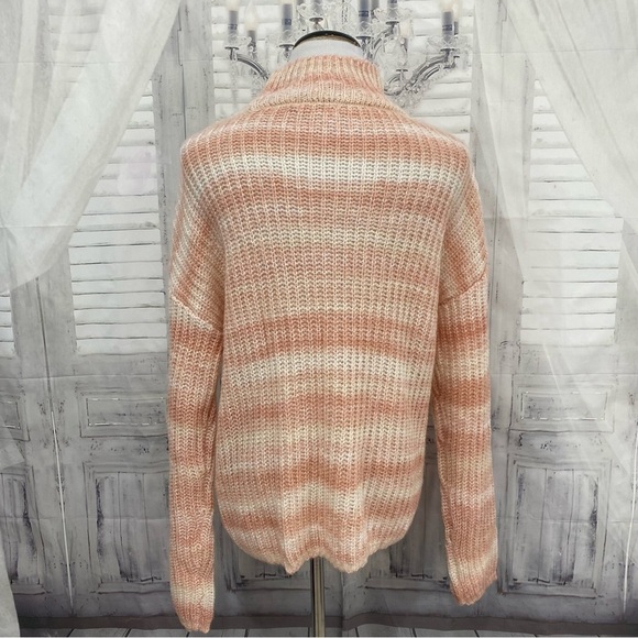 Calvin Klein Mock Neck Pink Striped Sweater Mohair Wool Acrylic Blend Oversized - Picture 5 of 9
